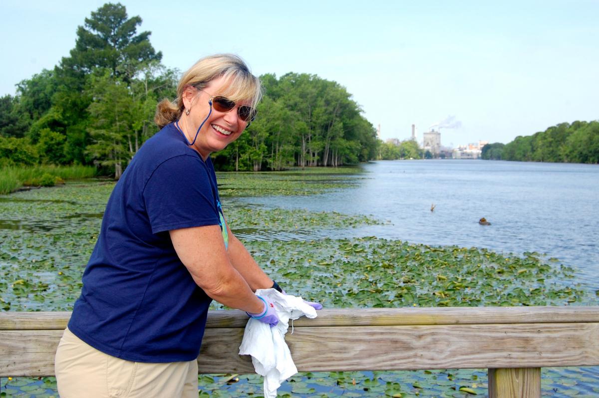 Domtar volunteer Kelly takes in the sights from the boardwalk