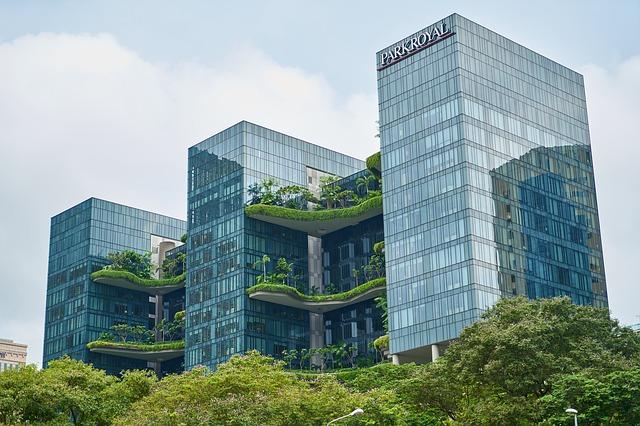 The ParkRoyal hotel resembles a succession of hanging gardens in the center of Singapore