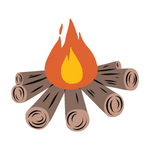 Digital illustration of a burning log campfire.
