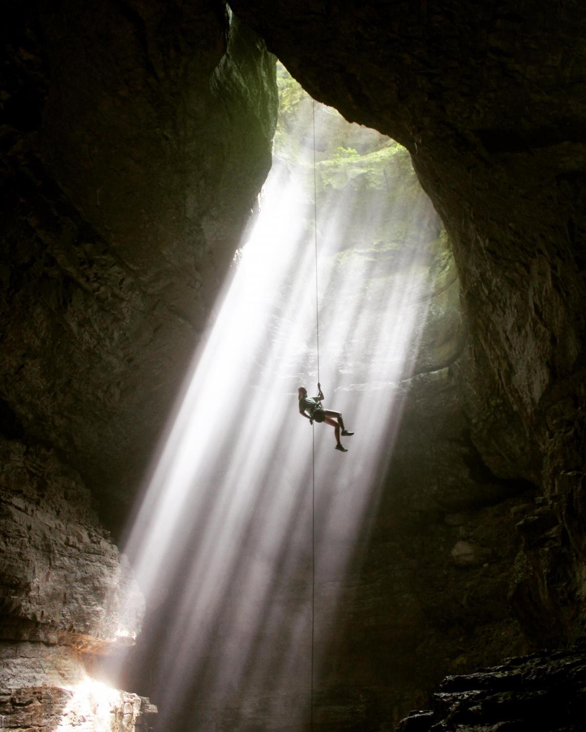 Repelling into Stephens Gap Cave in Alabama for a day of spelunking. This photo won 1st prize in the Summer 2016 Capture Conservation Photo Contest.