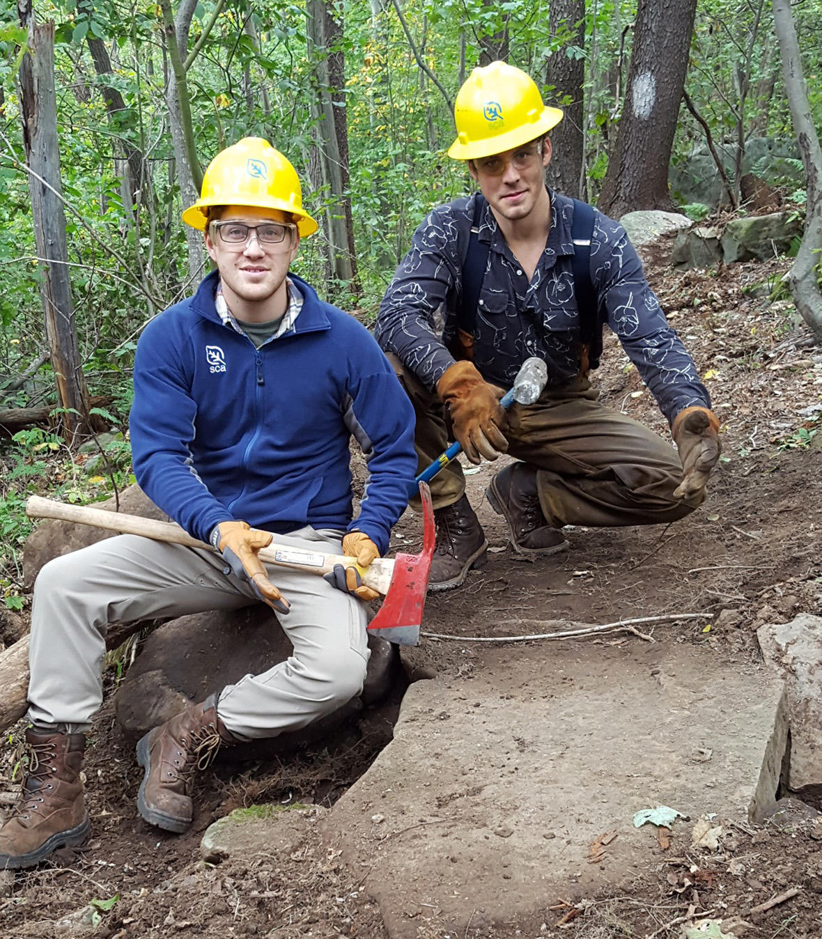 Caleb (right) with one of his SCA Leader crewmates undertaking major trail work on the Potomac Heritage National Trail in Pennsylvania's Laurel highlands. 