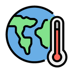 Digital illustration of earth next to a rising thermometer. Clip art symbolizing global warming.