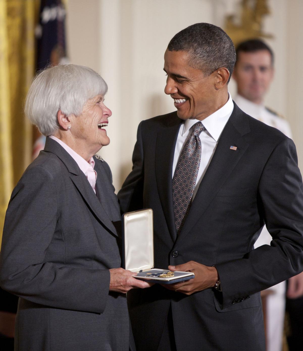 Liz Putnam receiving the Presidential Citizens Medal from President Barack Obama