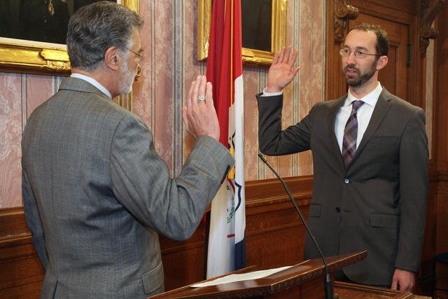 Matt Gray (right), was sworn in by Cleveland Mayor Frank Jackson on Jan. 3, 2017.