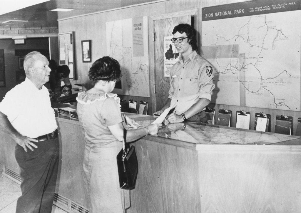 SCA intern at the Zion National Park Visitor Center in the late 1960s.